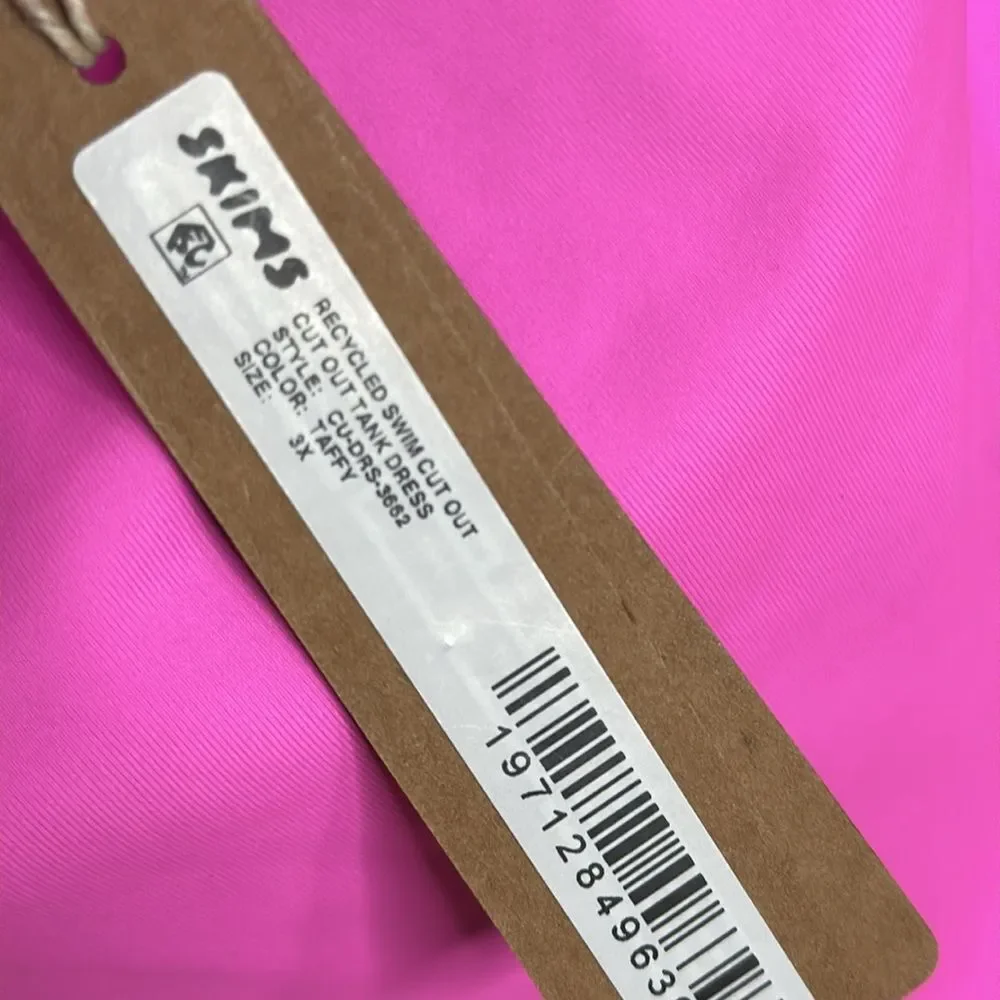 Skims Signature Recycled Swim Cut Out Tank Dress in color taffy size 3X